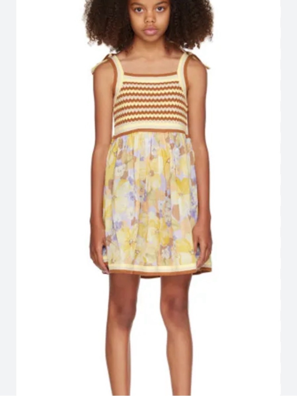 Zimmerman Kids Pop Crochet Chiffon Floral Dress 12 Years Yellow Quiet Luxury